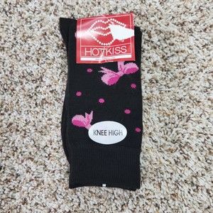 Hot Kiss Socks Black w/pink bows